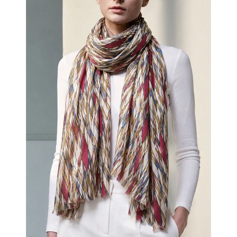 Yarnz New York Cashmere Print Large Scarf Abstract Print Pop Of Color Chic EUC